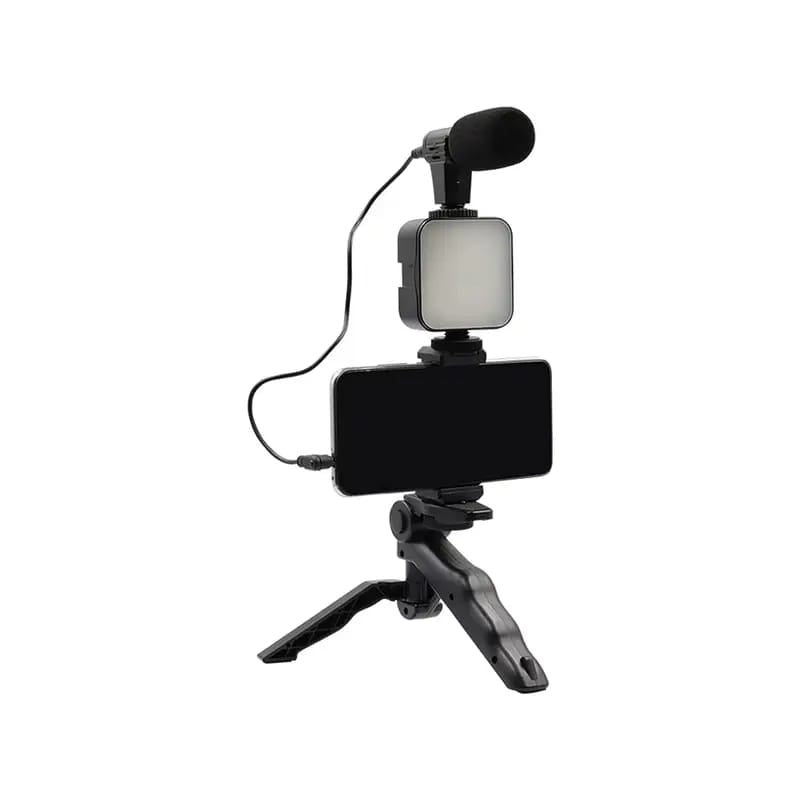 AY-49 Vlogger Kit | LED Fill Light, Microphone, Mini Tripod & Mobile Holder for YouTube, TikTok & Video Recording