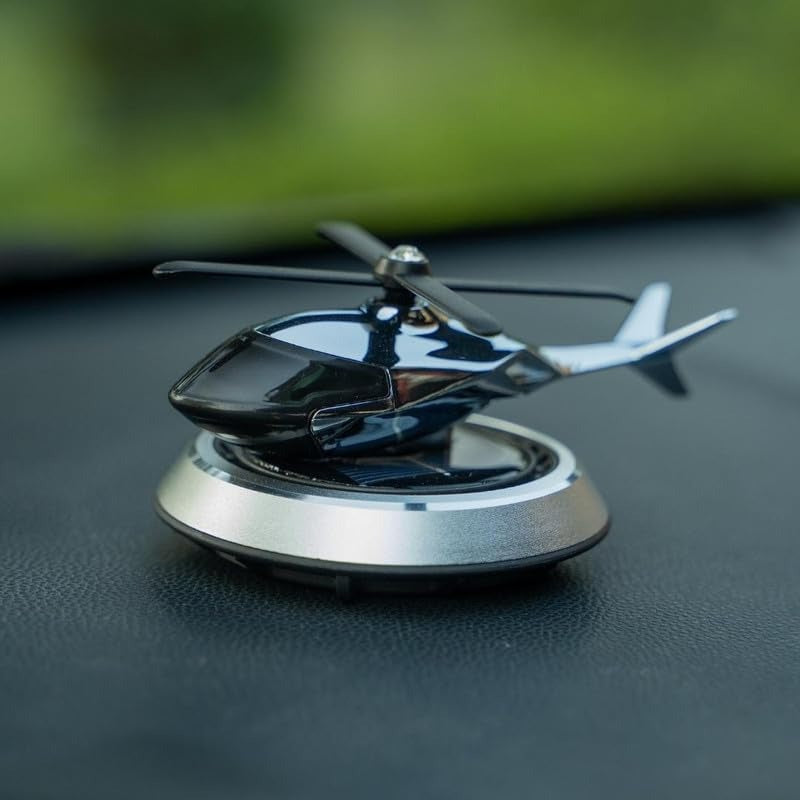Solar Powered Helicopter Car Aroma Diffuser | Dashboard Air Freshener | Refillable Perfume Decor | Metal & ABS