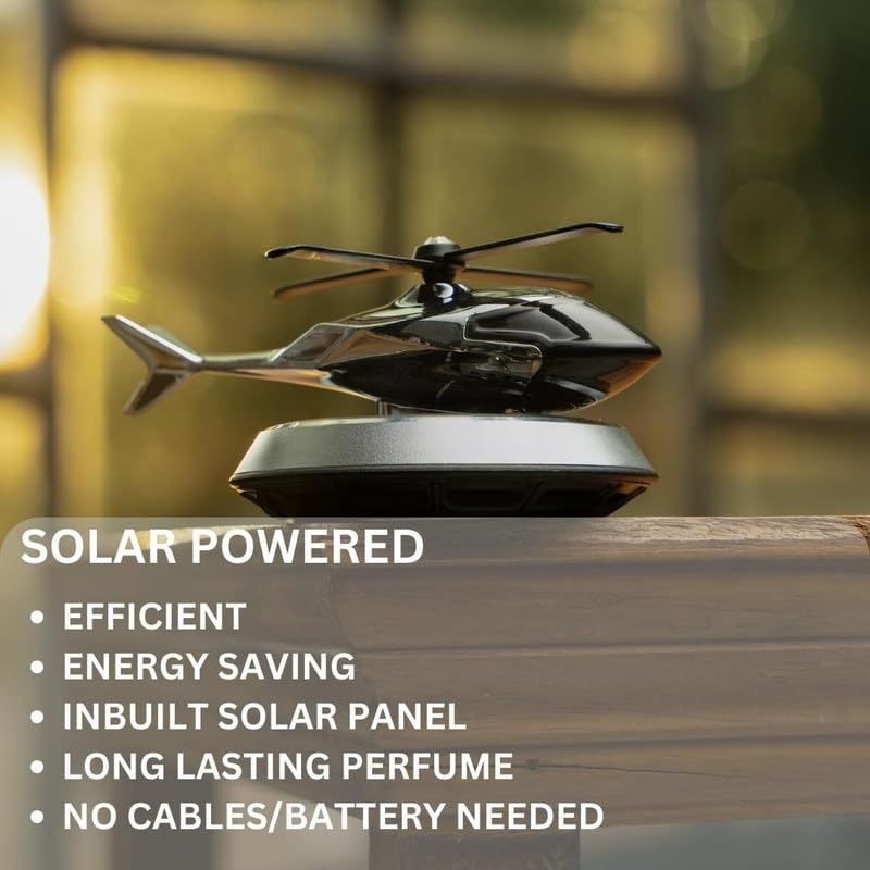 Solar Powered Helicopter Car Aroma Diffuser | Dashboard Air Freshener | Refillable Perfume Decor | Metal & ABS