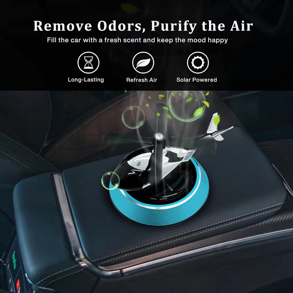 Solar Powered Helicopter Car Aroma Diffuser | Dashboard Air Freshener | Refillable Perfume Decor | Metal & ABS
