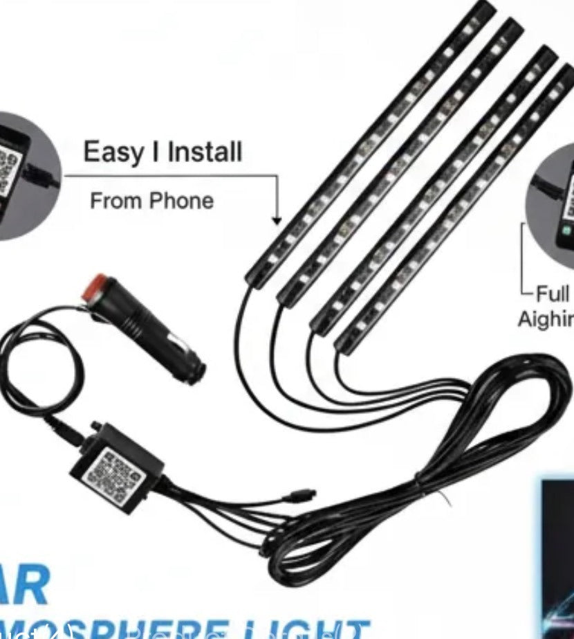 Car Atmosphere Light 12 LED | Smart RGB Ambient Interior Lighting | App-Controlled Footwell Light | 12V