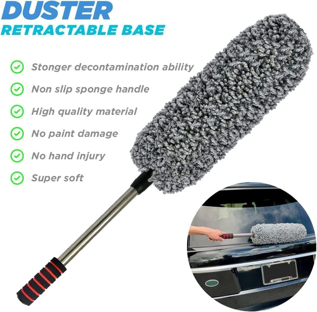 Premium Microfiber Car Duster | Extendable Handle | Scratch-Free Dust Cleaning Brush | Reusable Auto Duster