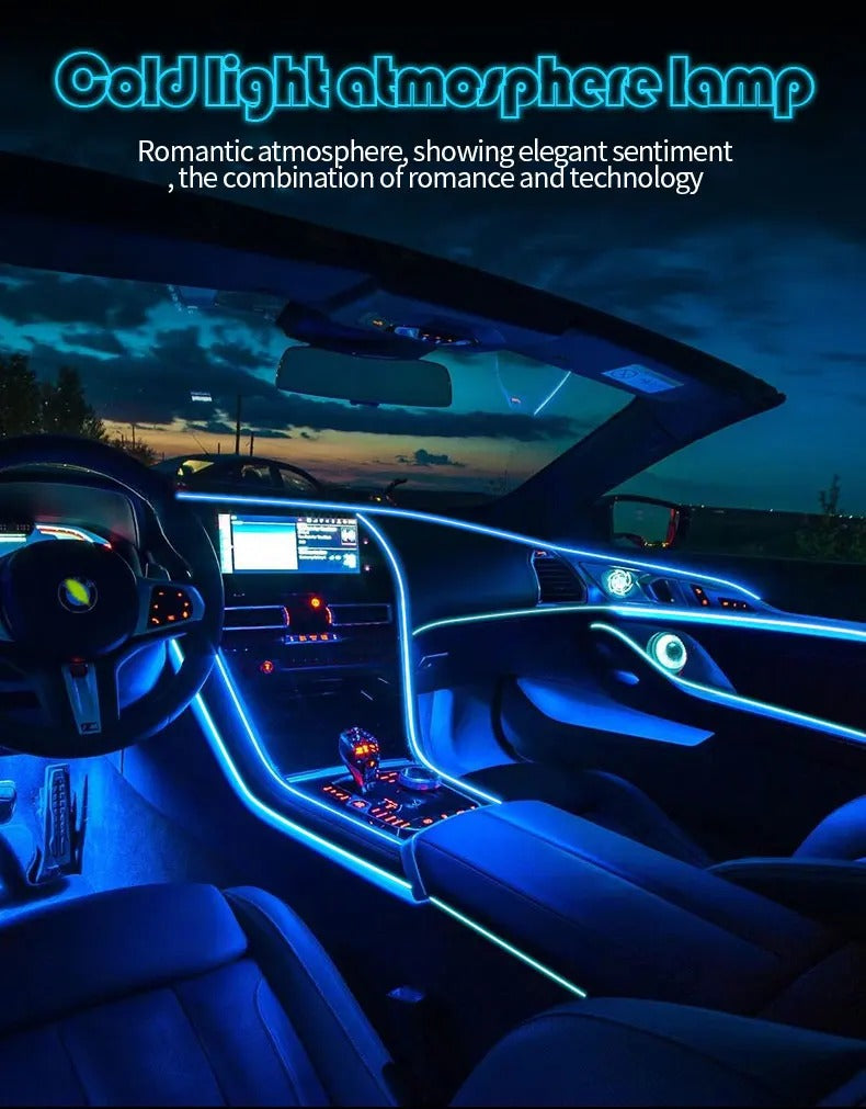 2M Flexible EL Wire Car Interior Ambient Light | Ice Blue Neon LED Strip | 12V Cigarette Lighter Powered