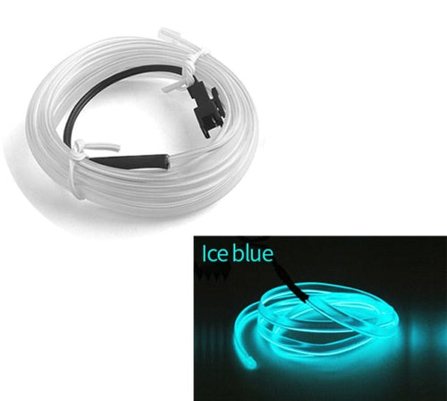 2M Flexible EL Wire Car Interior Ambient Light | Ice Blue Neon LED Strip | 12V Cigarette Lighter Powered