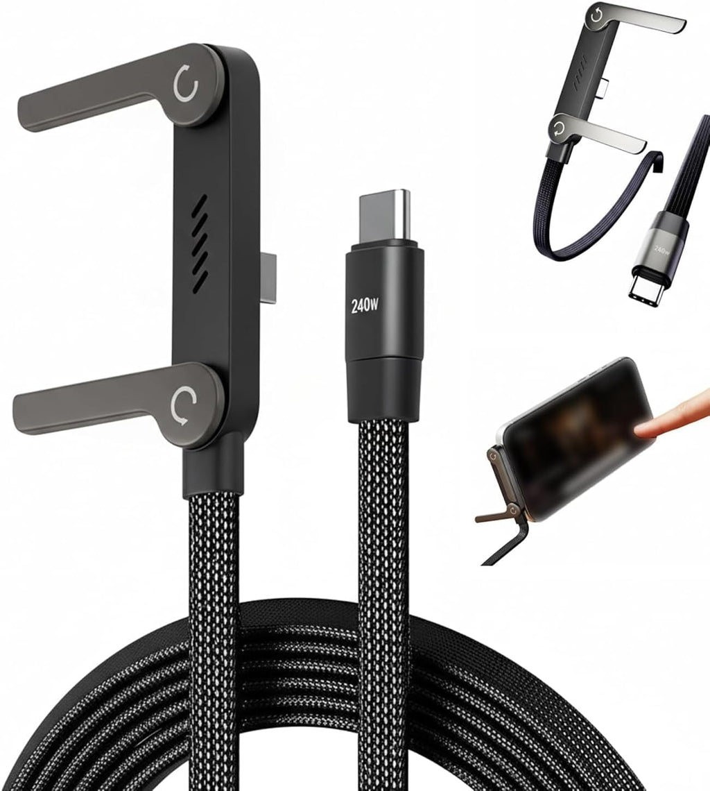 2-in-1 USB-C to USB-C 240W Fast Charging Cable with Phone Stand | 1.5M Nylon Braided Cable
