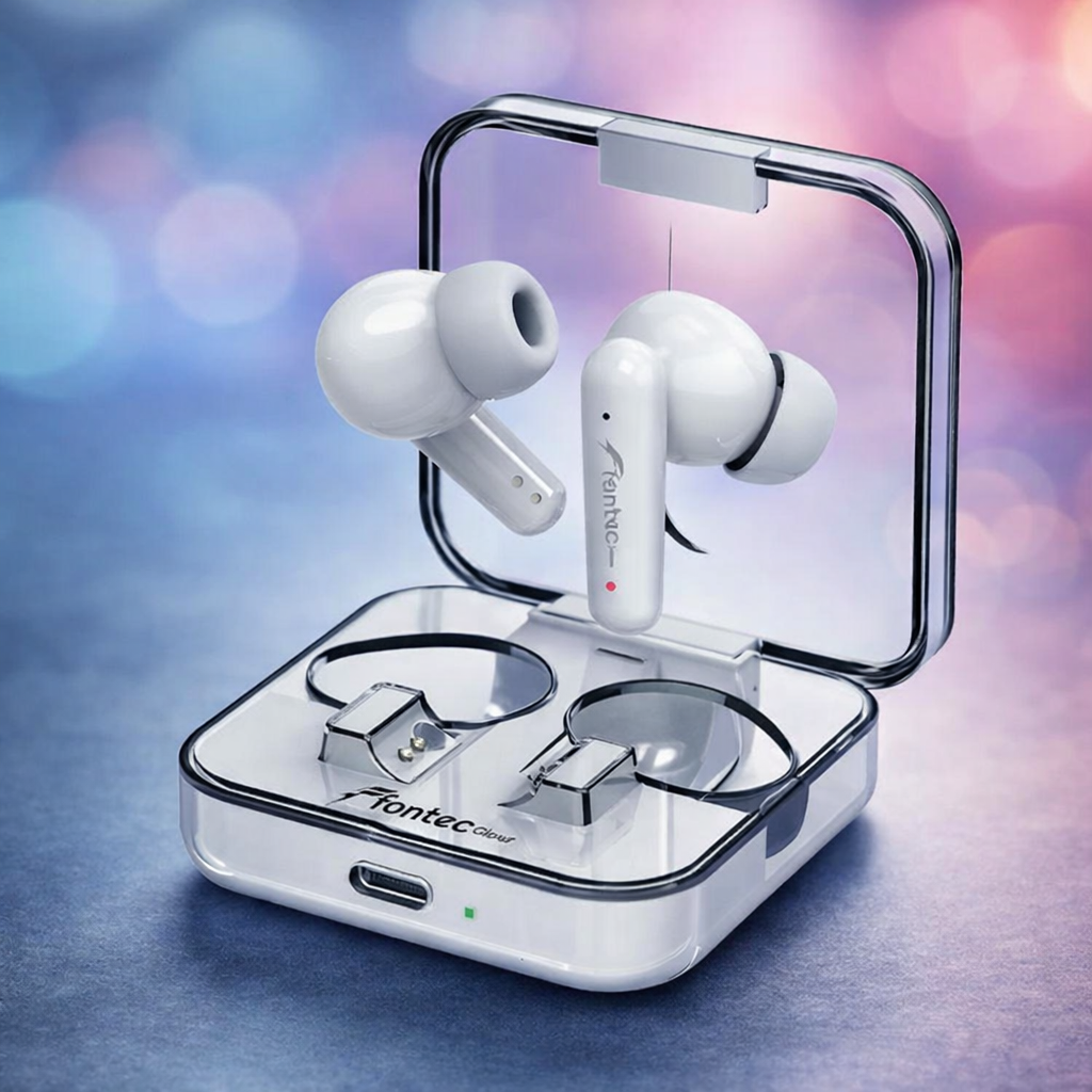 Fontec Glow Wireless Earbuds | Bluetooth 5.3 Gaming TWS | ENC Noise Cancellation | Transparent Charging Case