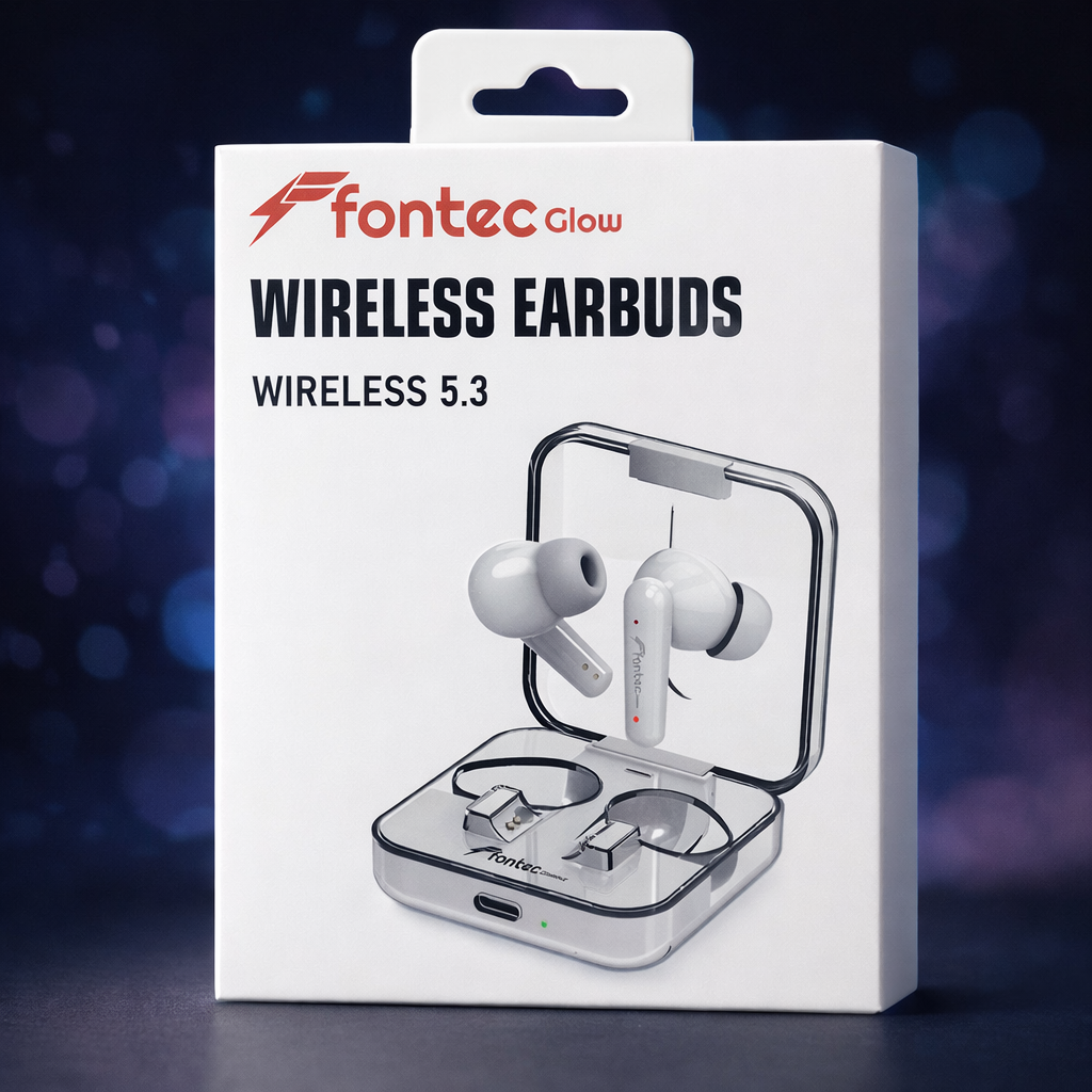 Fontec Glow Wireless Earbuds | Bluetooth 5.3 Gaming TWS | ENC Noise Cancellation | Transparent Charging Case