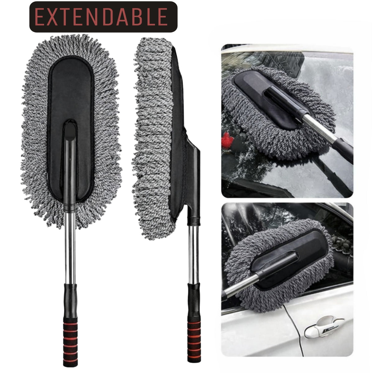 Car Wash Microfiber Duster Brush | Telescopic Handle | Car Cleaning Mop & Wax Applicator | Interior & Exterior Detailing