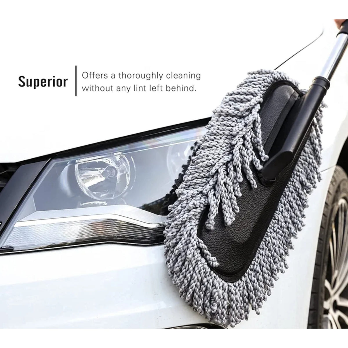 Car Wash Microfiber Duster Brush | Telescopic Handle | Car Cleaning Mop & Wax Applicator | Interior & Exterior Detailing