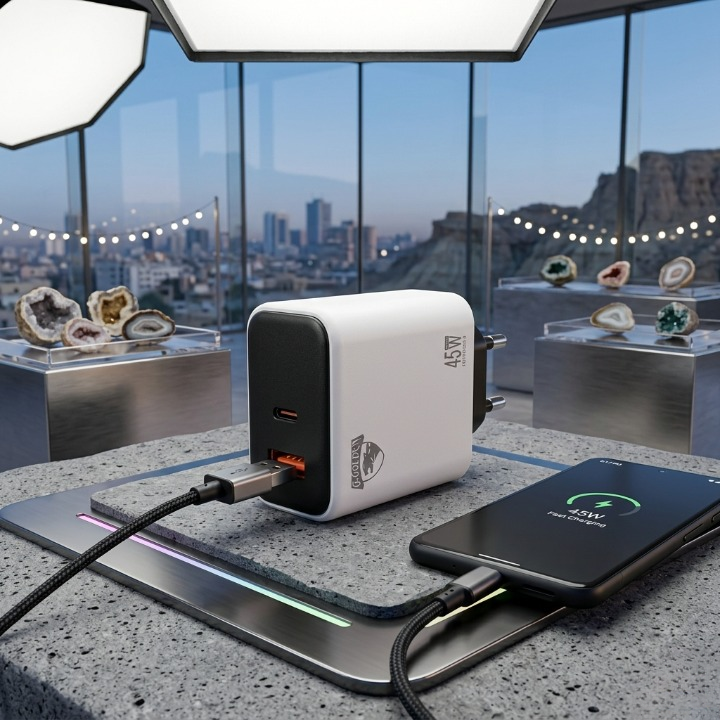 45W Dual Port Fast Charger | USB-C PD & USB-A QC3.0 Travel Charger with EU Plug