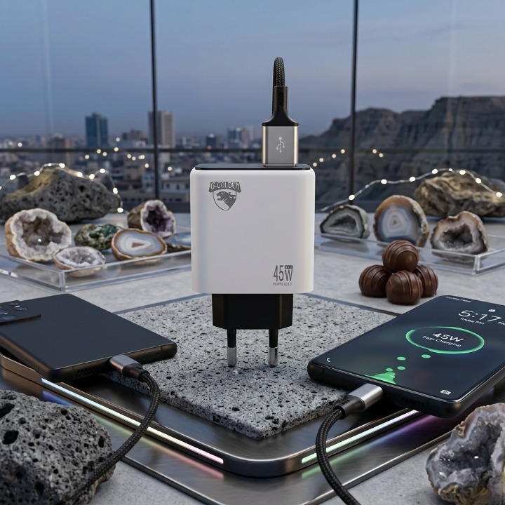 45W Dual Port Fast Charger | USB-C PD & USB-A QC3.0 Travel Charger with EU Plug