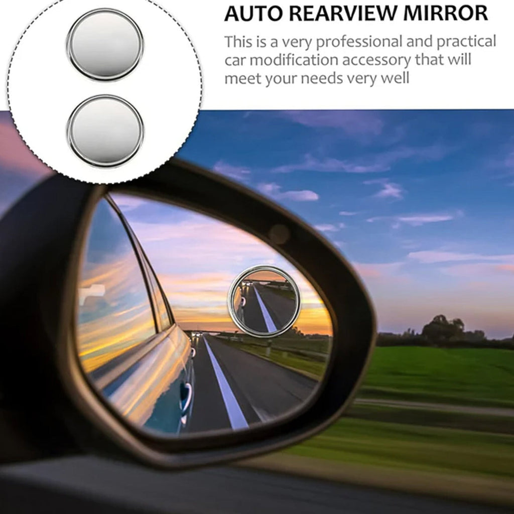 Car Blind Spot Side Mirror | 360° Convex Wide Angle Auxiliary Mirror | 2-Piece Set | Silver Frame