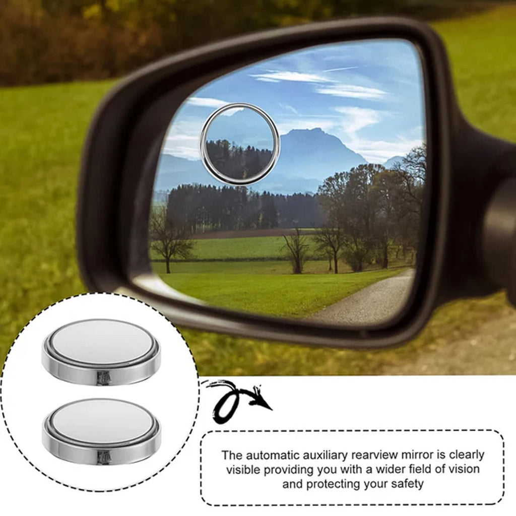 Car Blind Spot Side Mirror | 360° Convex Wide Angle Auxiliary Mirror | 2-Piece Set | Silver Frame