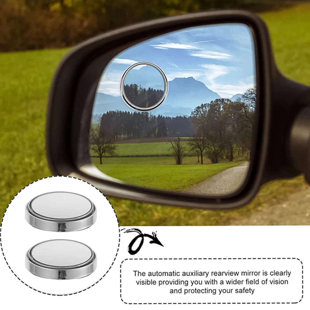 Car Blind Spot Side Mirror | 360° Convex Wide Angle Auxiliary Mirror | 2-Piece Set | Silver Frame