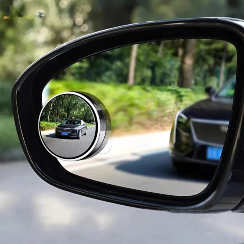 Car Blind Spot Side Mirror | 360° Convex Wide Angle Auxiliary Mirror | 2-Piece Set | Silver Frame