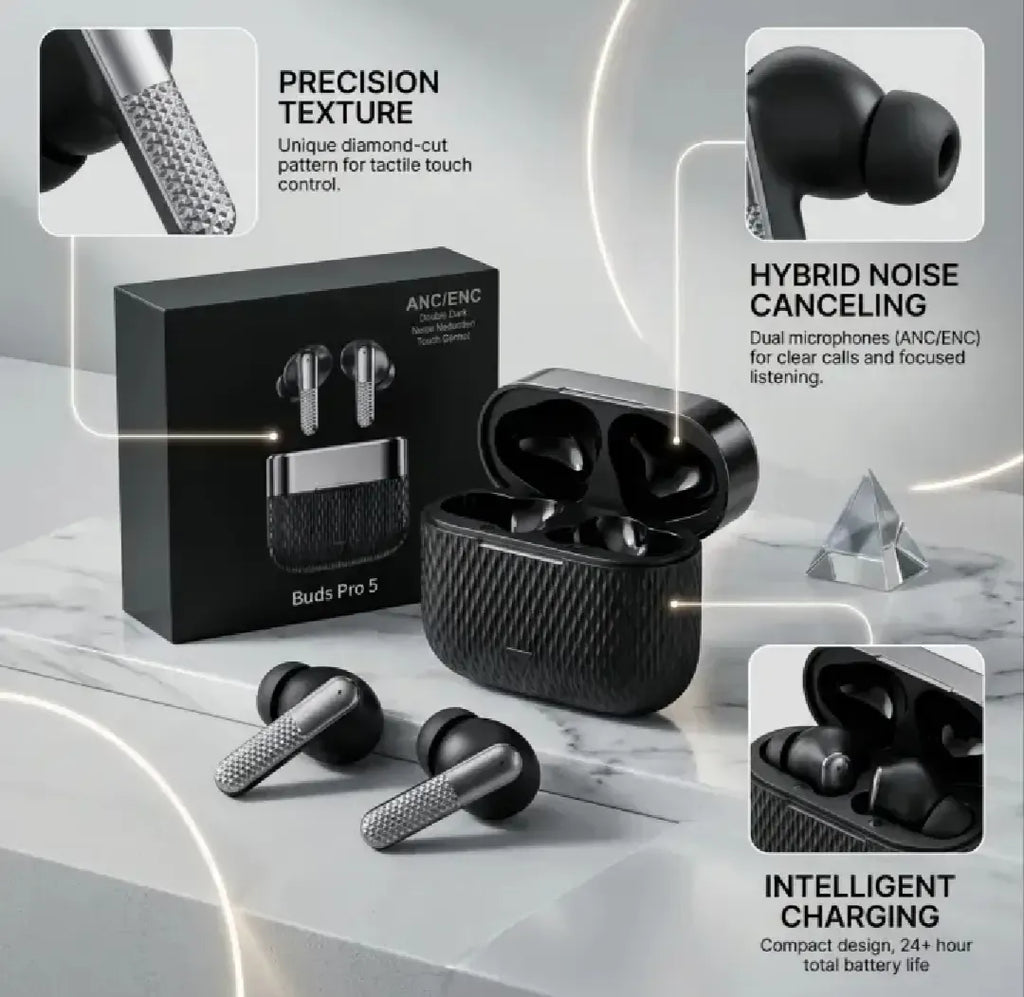 Buds Pro 5 Wireless Bluetooth Earbuds | HD Sound | Touch Control | Noise Reduction TWS Earbuds