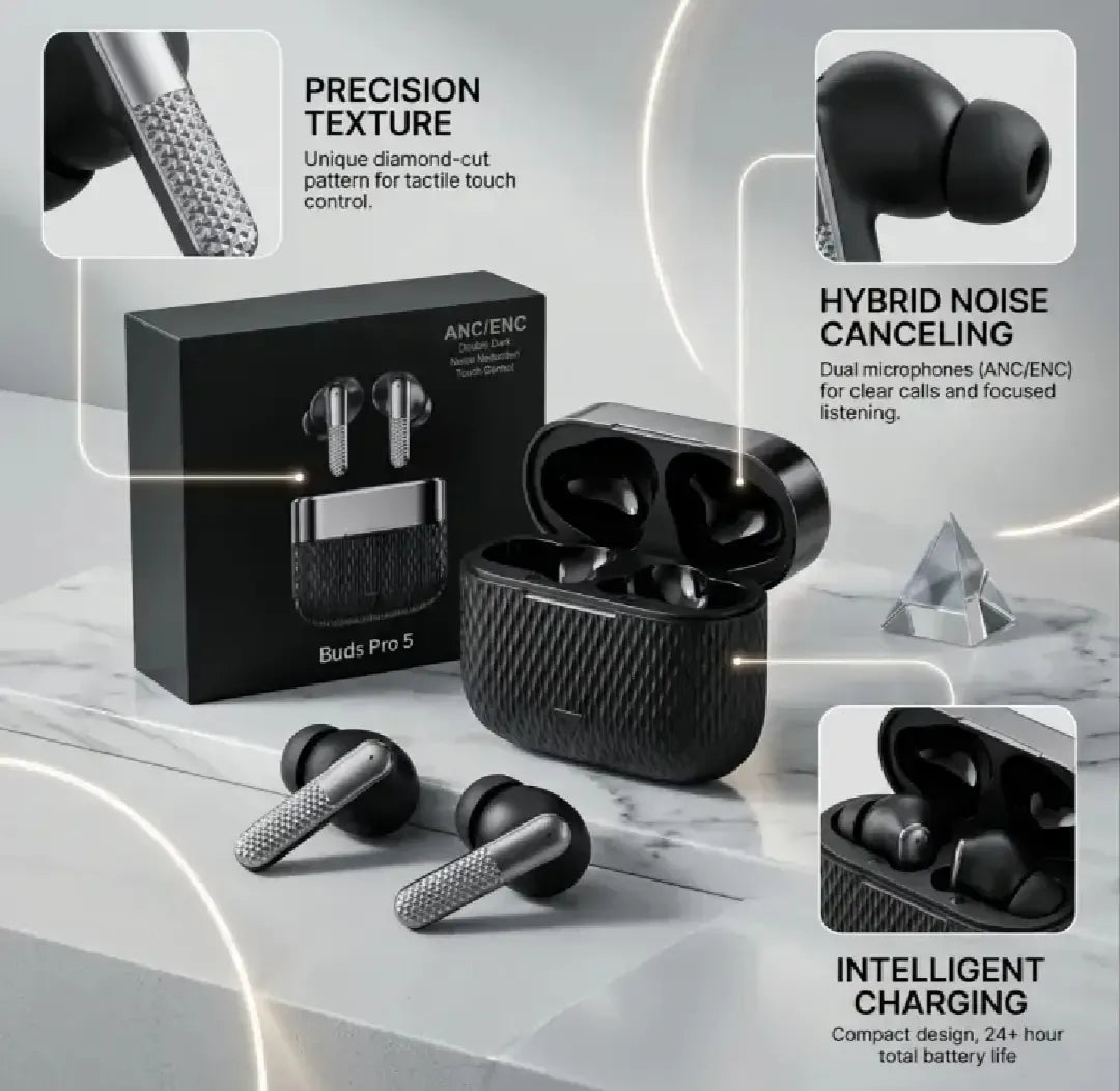 Buds Pro 5 Wireless Bluetooth Earbuds | HD Sound | Touch Control | Noise Reduction TWS Earbuds