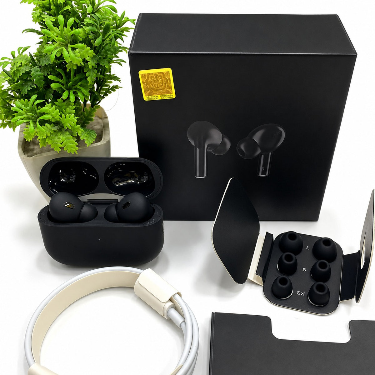 Pro 2 Wireless Earbuds Black | Box Pack Bluetooth Earphones with Charging Case & Accessories