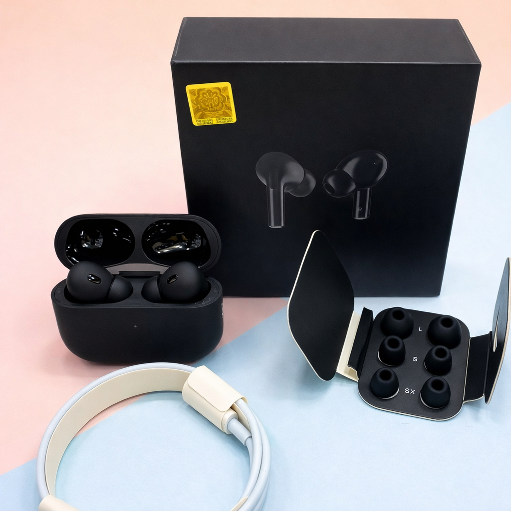 Pro 2 Wireless Earbuds Black | Box Pack Bluetooth Earphones with Charging Case & Accessories