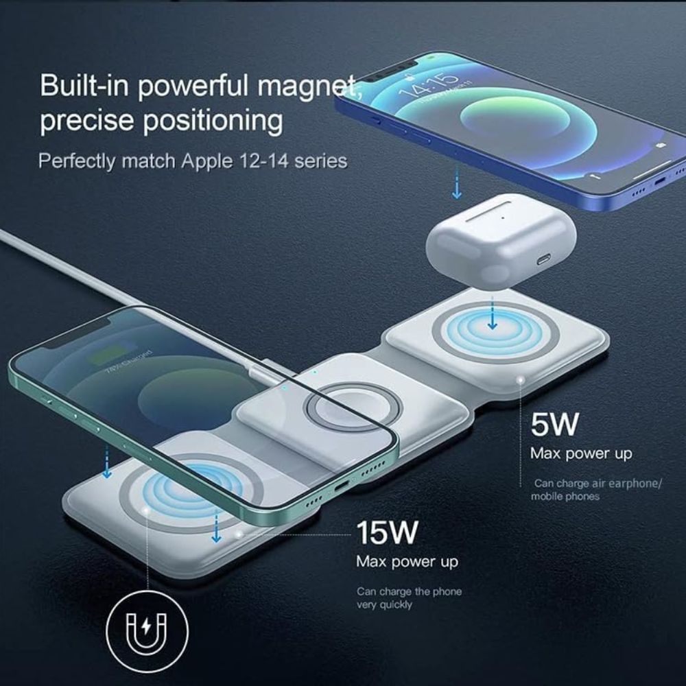 3-in-1 Magnetic Wireless Charging Station 15W | Fast Charger for iPhone, AirPods & Smartwatch