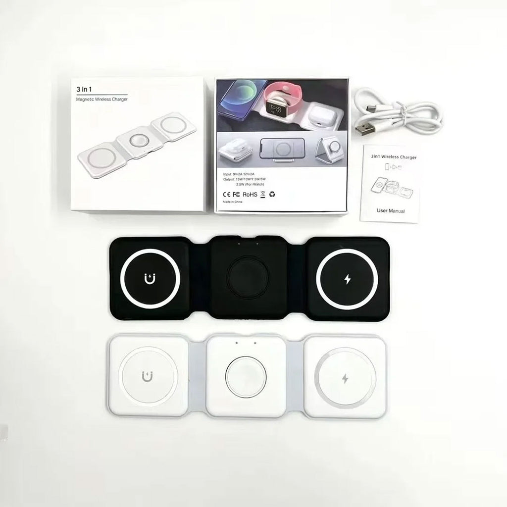 3-in-1 Magnetic Wireless Charging Station 15W | Fast Charger for iPhone, AirPods & Smartwatch