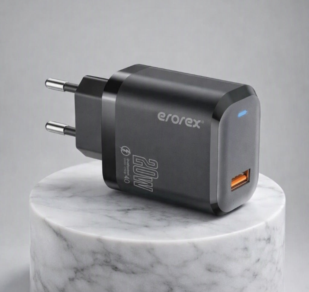 Erorex 20W Fast Charger Adapter with Cable | QC 20W USB Fast Charging for Android & iPhone