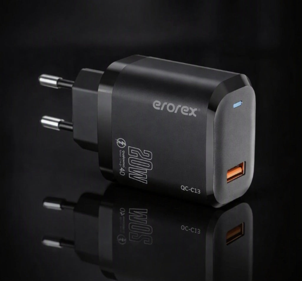 Erorex 20W Fast Charger Adapter with Cable | QC 20W USB Fast Charging for Android & iPhone