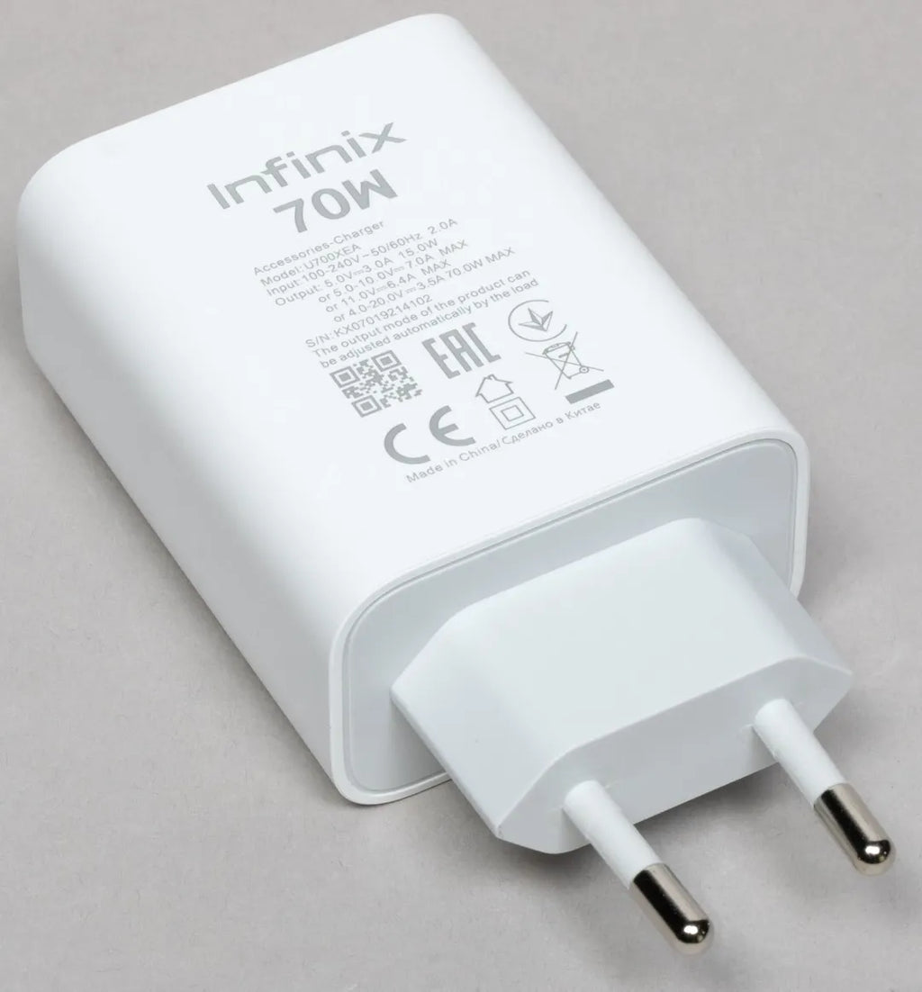 Infinix 70W USB Fast Charger with Type-C Cable | Super Fast Charging Adapter
