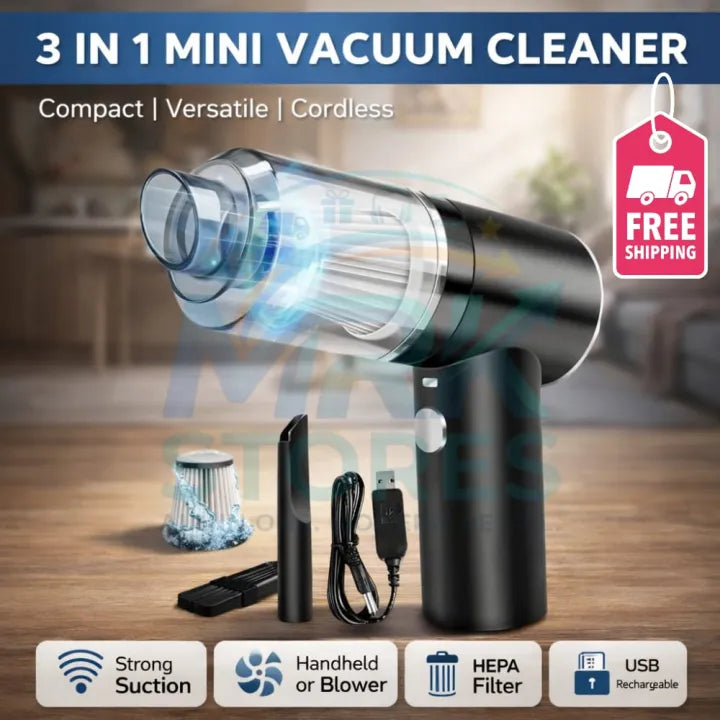 3-in-1 Cordless Handheld Vacuum Cleaner | Portable Mini Dust Vacuum | Compact Home & Car Cleaning