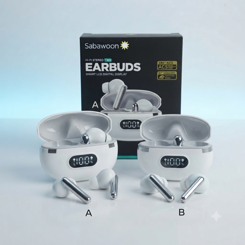 Sabawoon Smart Digital Display Wireless Earbuds | Bluetooth 5.4 | Gaming Mode | Type-C Fast Charging