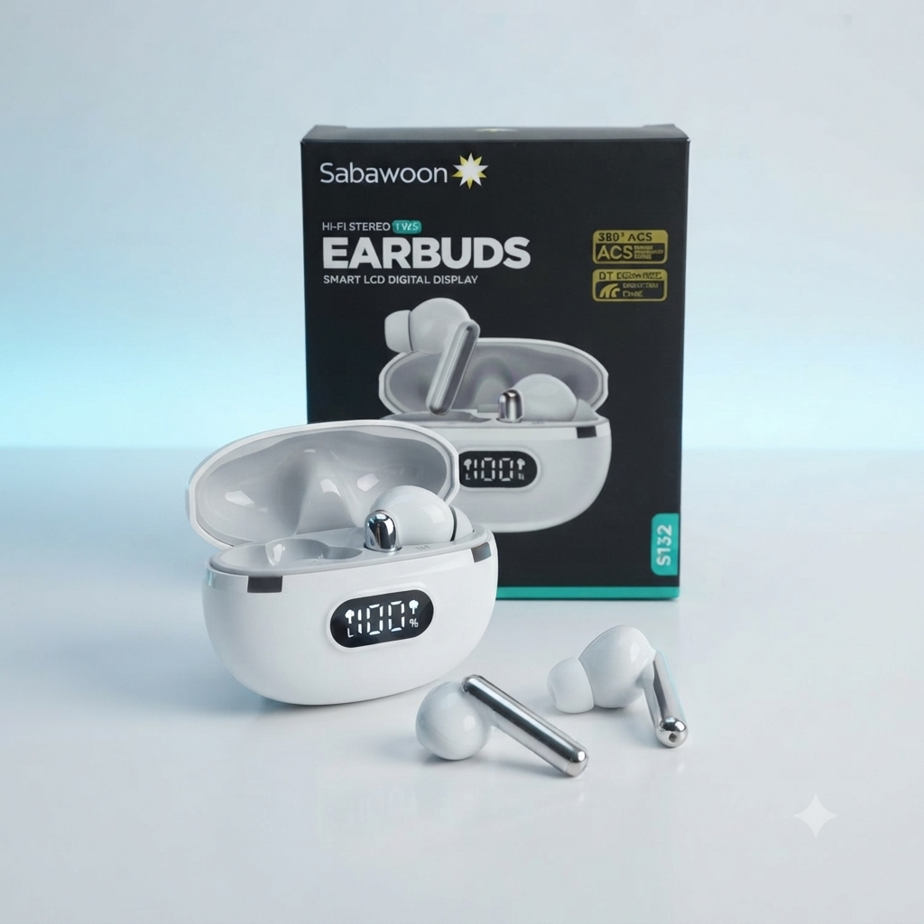 Sabawoon Smart Digital Display Wireless Earbuds | Bluetooth 5.4 | Gaming Mode | Type-C Fast Charging