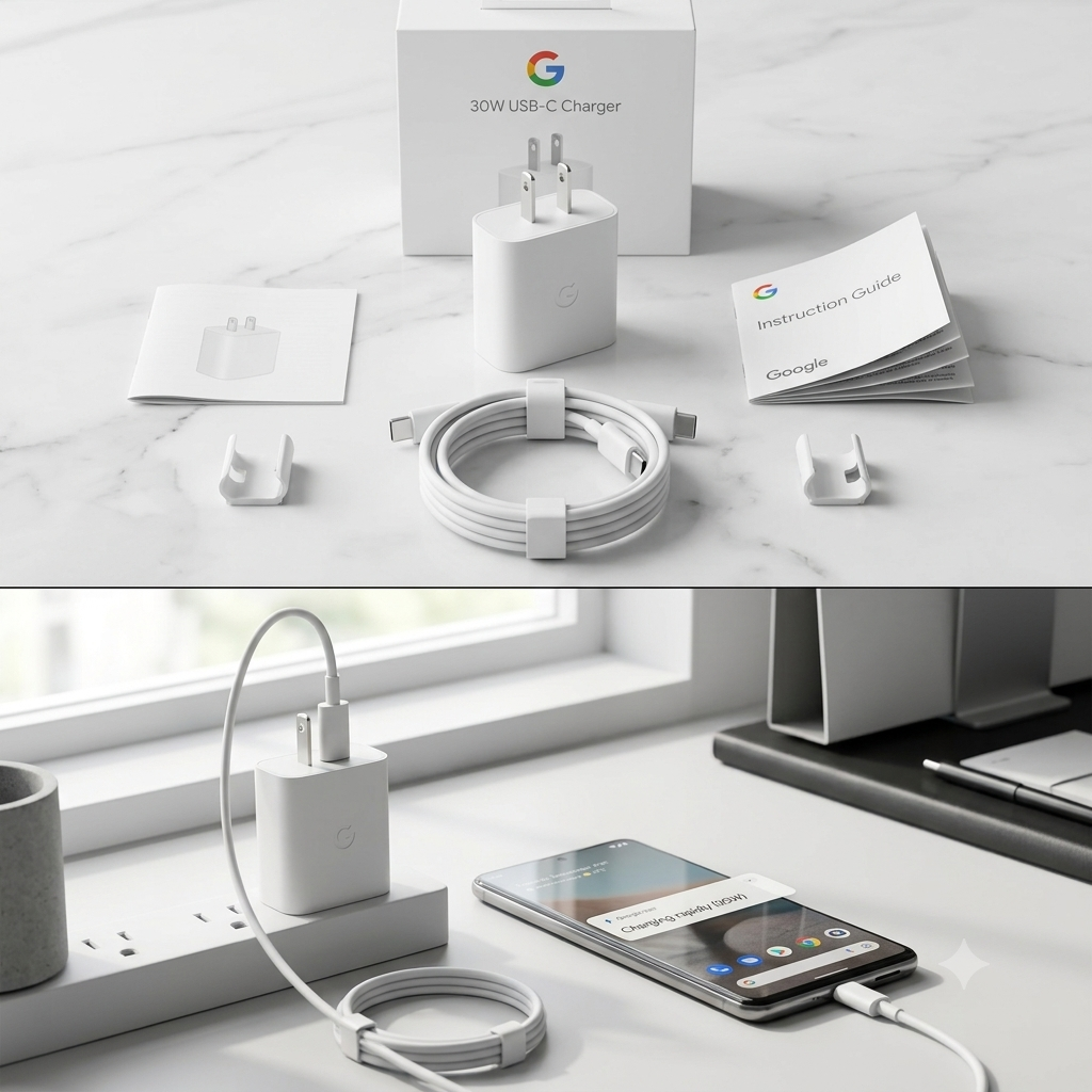 Original Google 30W USB-C PD Fast Charger with USB-C to USB-C Cable for Google Pixel 9/8/7/6 Series, Pixel Fold, Tablets & USB-C Devices