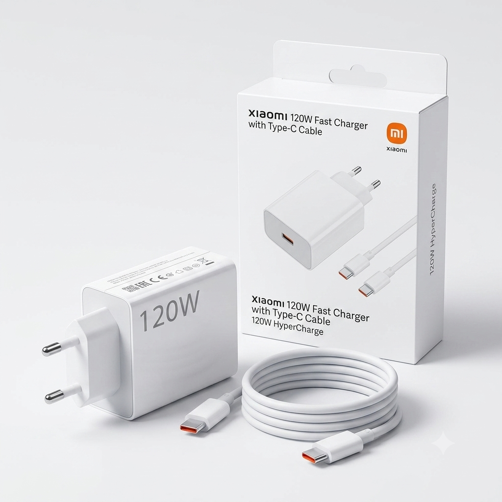 Xiaomi 120W Fast Charger with Type-C Cable | USB-C PD & QC Quick Charging Adapter