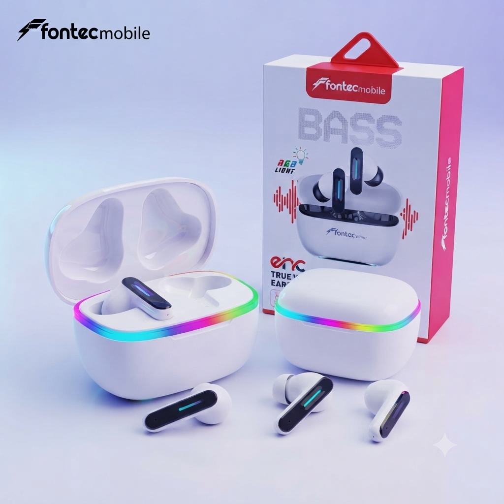 Fontec Winner True Wireless Earbuds | Bluetooth 5.3 | ENC Noise Cancellation | RGB Gaming Earbuds | 30 Hours Playtime | White